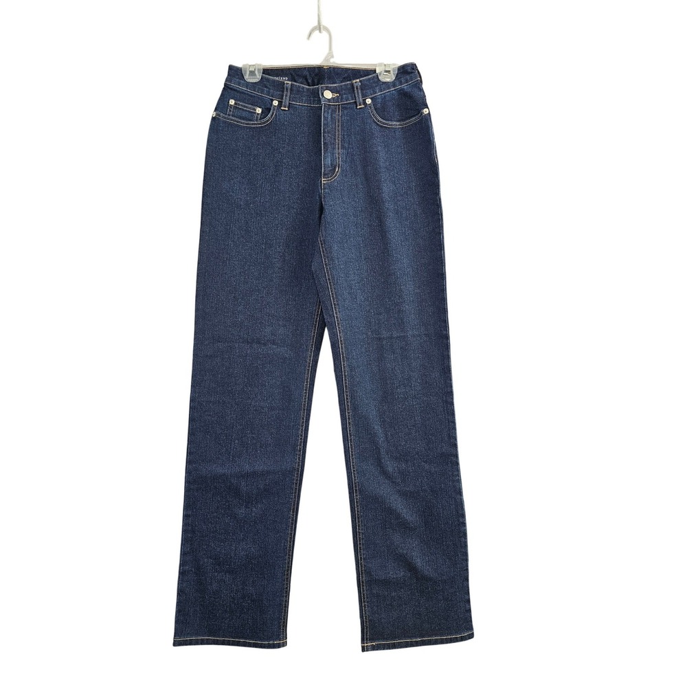 Lands End Jeans Women 6x32 Dark‎ Indigo Solid Straight Leg High Rise Stretch NEW